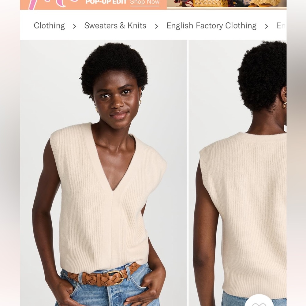 English Factory Cream V-Neck Sweater Vest